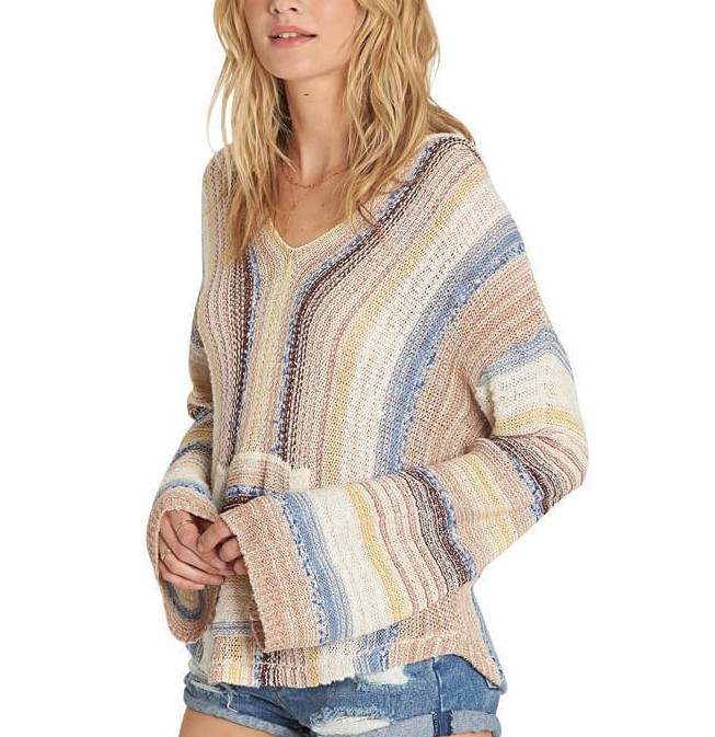 Billabong BAJA BEACH Multi Striped Baja Knit Pullover Hooded Junior's Sweater