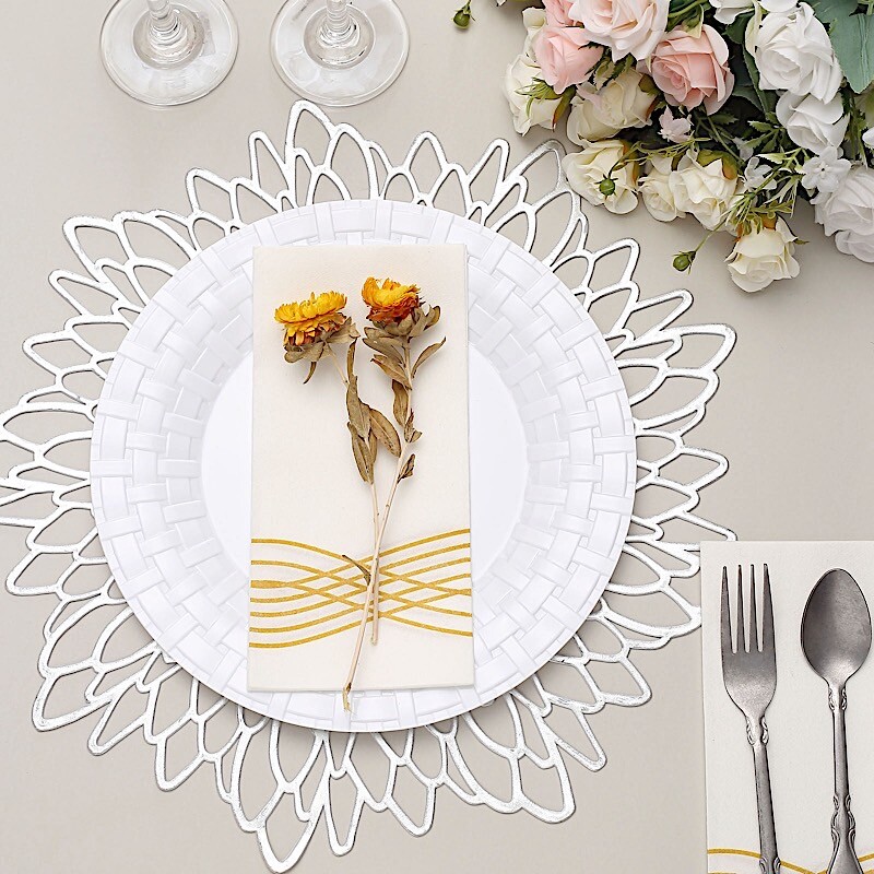 10" WHITE DESSERT PLASTIC PLATES Round Basketweave Party Wedding TABLEWARE