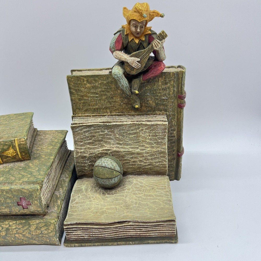 Solid Renaissance Bard Medieval Playful Jester Statues Bookends Castle Joker