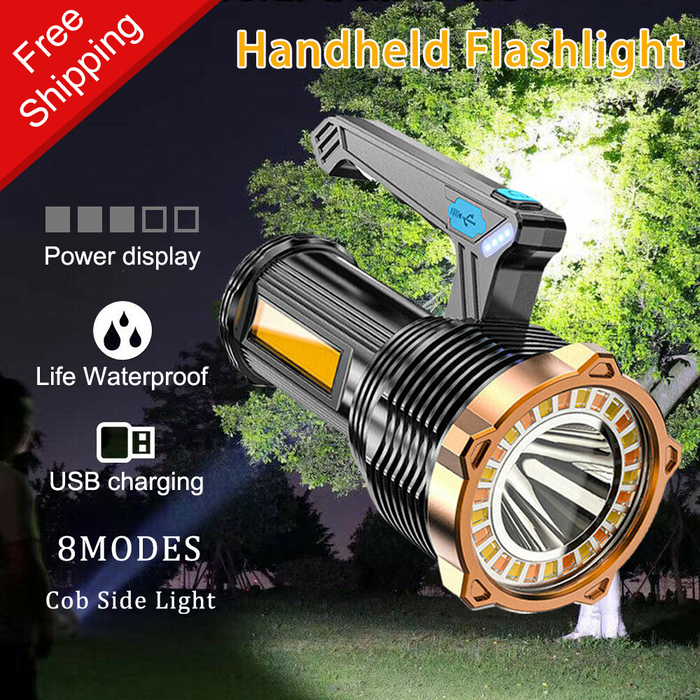 Super Bright LED Flashlight Torch USB Rechargeable Searchlight Built-in Battery