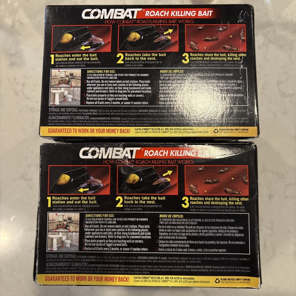 (2 Pack) Combat Roach Killing Bait Stations Small/Large 6 Count (12 Total) - 43
