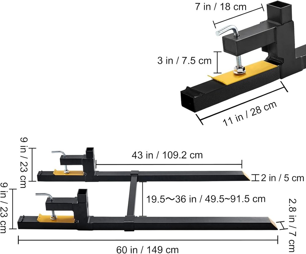 Versatile Loader Pallet Forks - 2000 lbs Capacity with Stabilizer for Tractors