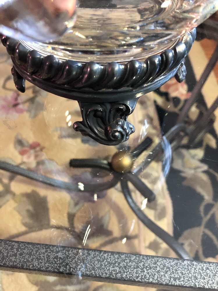 Antique Etched Glass Wheat Quadruple silver Base Pitcher