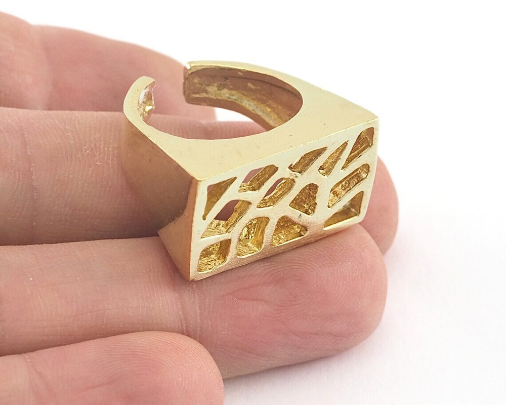 Rectangle Signet Ring Raw Brass Blank 16mm 6US inner size - Adjustable 3841
