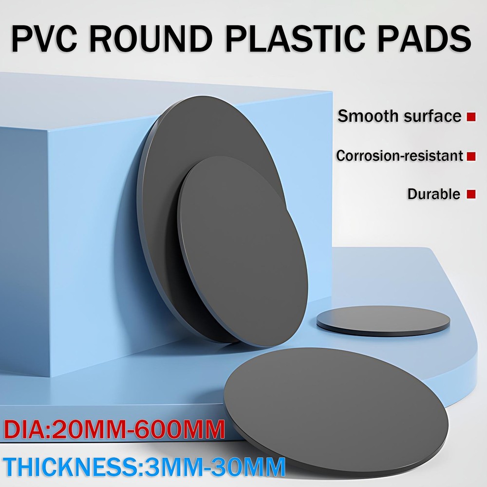Black PVC Round Plastic Pads Disc Sheet-Hard Plastic Plate-Various Thickn & Size