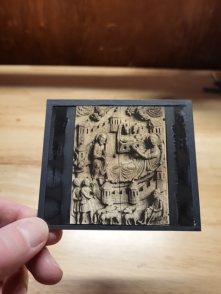 Vtg Magic Lantern Slide-Altar Front:Nativity:12th-13th Century