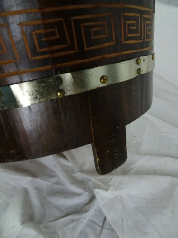 Vintage Wood Oriental Theme Drum End Table #1 MT