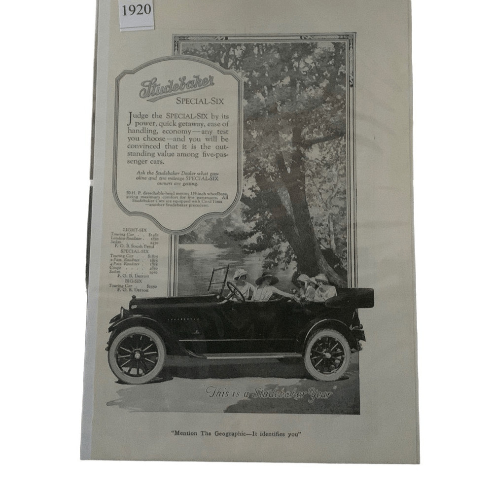 Vintage 1920 Studebaker Special Six Ad Advertisement