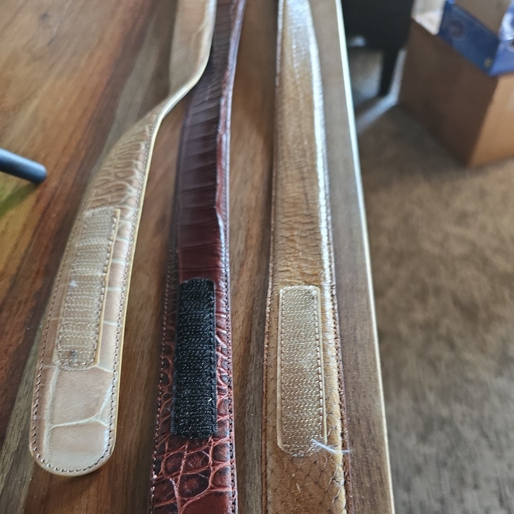 All 3 Terry Stack Belts Snake Skin Pattern Italian Leather Hook Loop Closure.