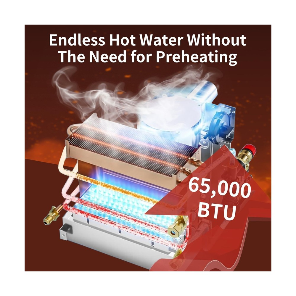 RV Tankless Water Heater, 65000 BTU Propane Water Heater with 15"x15" Door, R...