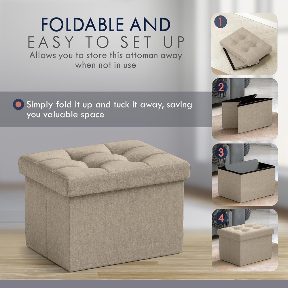 Small Storage Ottoman Foldable Collapsible Rectangle Linen Ottoman Foot Rest