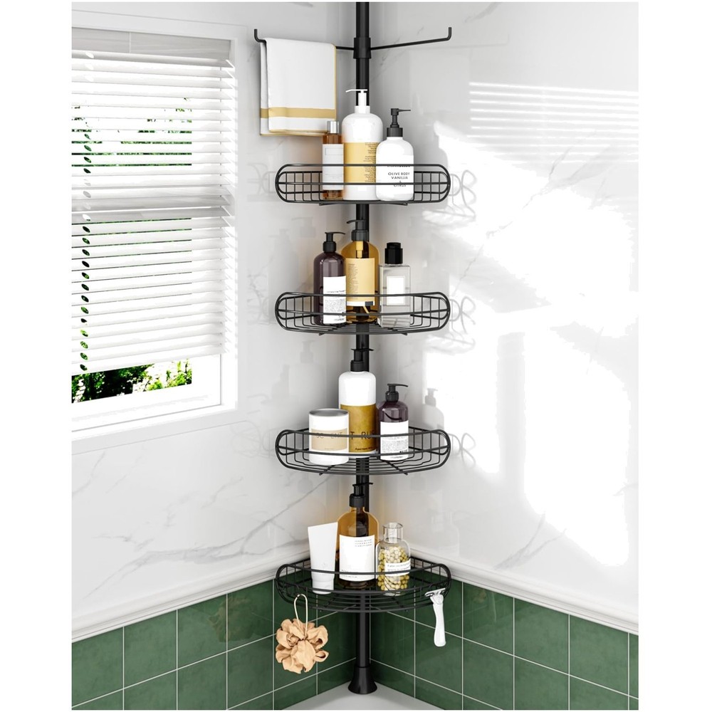 Space-Saving 4-Tier Triangular Shower Organizer, Tension Mounted & Rustproof