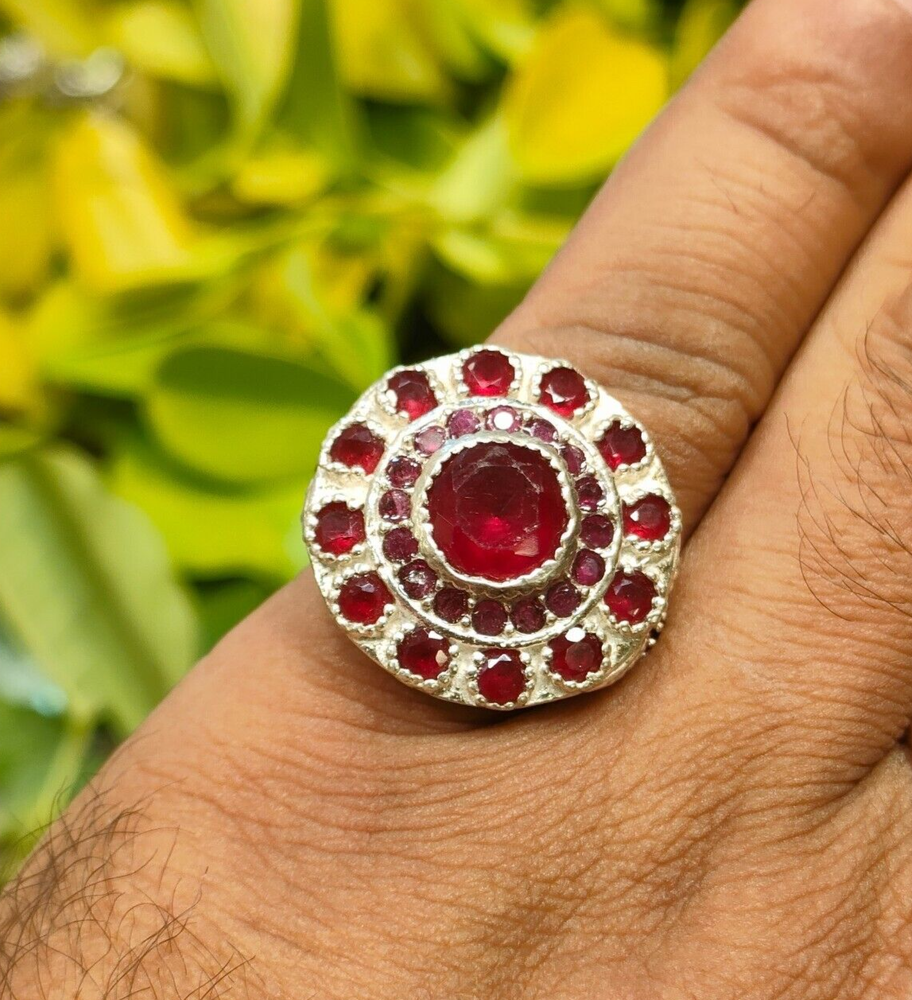 Natural Ruby Stone with Multi Ruby Stones Ring Sterling Silver 925 Antique Ring