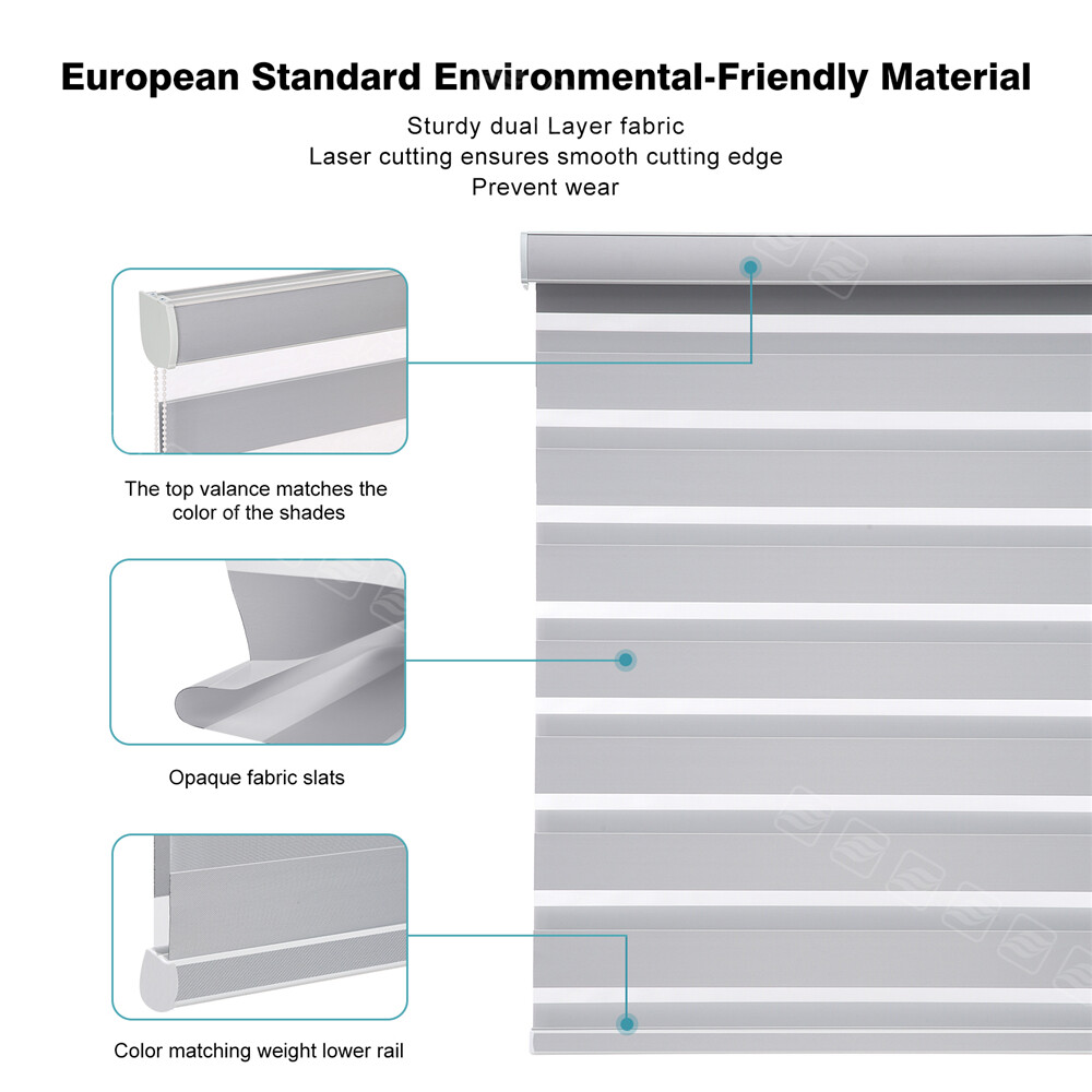 Horizontal Window Shade Curtains, Dual-Roller Zebra Blinds, Easy to Install