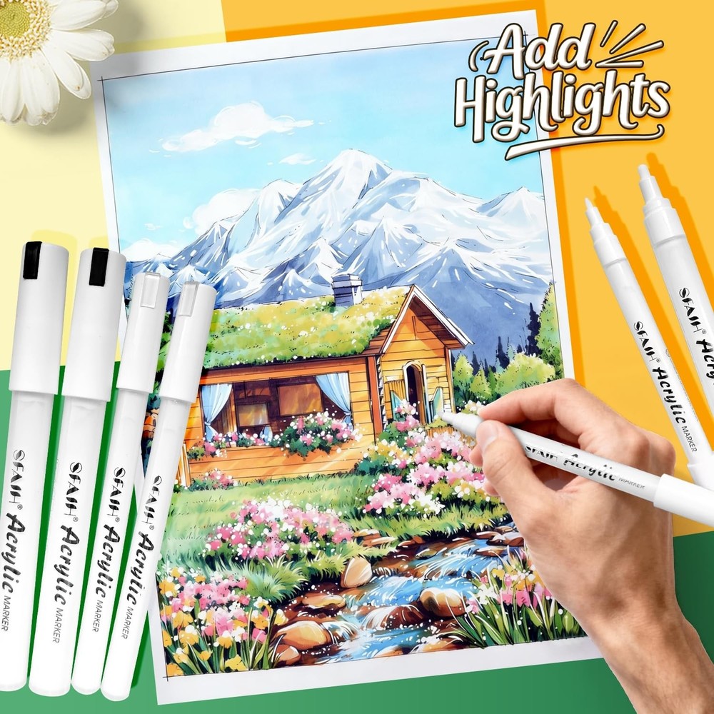SFAIH White Paint Markers Pens - 4 Pack 2-3MM Medium Tip Medium,