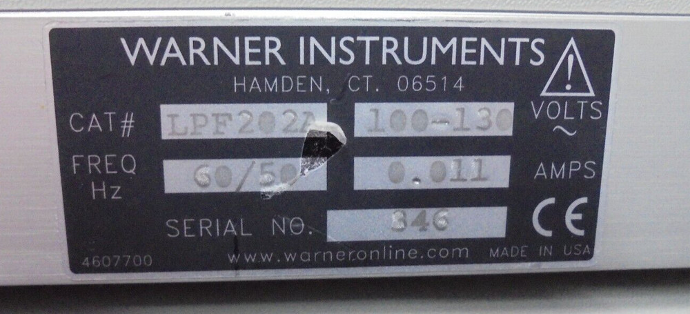 Warner Instruments LPF202A Low Pass Bessel Filter