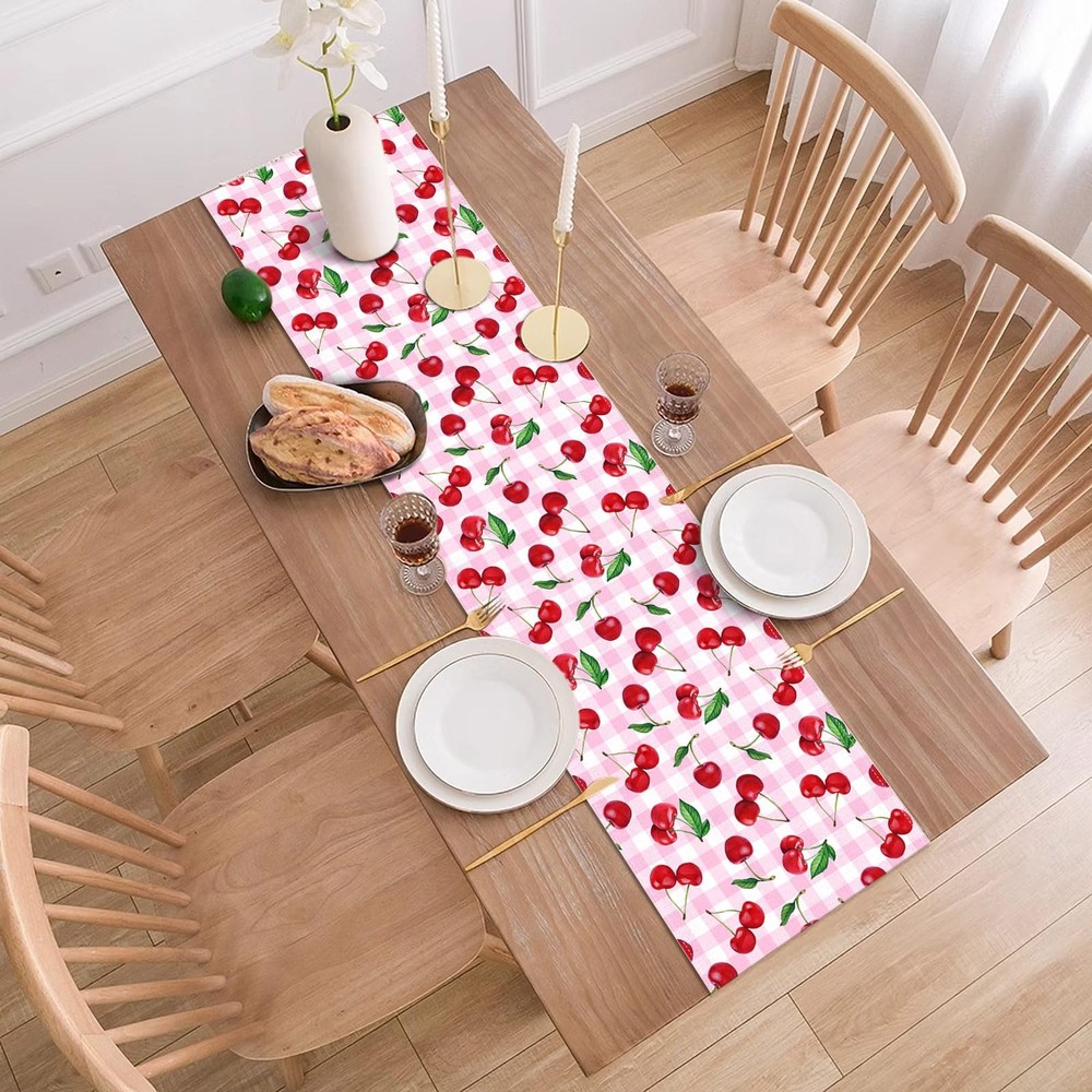 Cherry Table Runner Spring Summer Fruit Party Decorations Dining Room Home Ki...