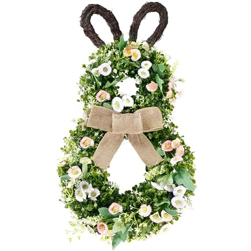 24 Inch Easter Bunny Wreath Spring Bunny Shaped Artificial Flower Green