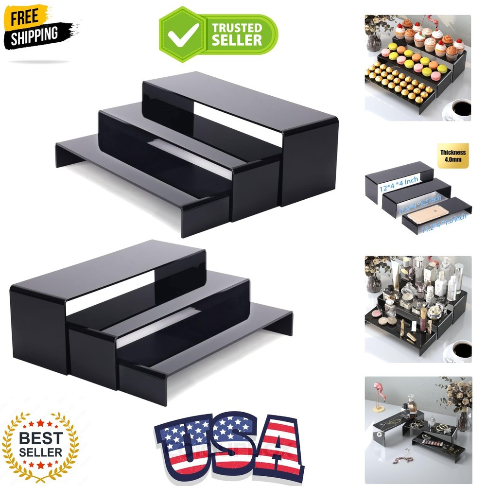6Pcs Large Acrylic Risers, 2 Set11.2”L~11.6”L~12”L Black Rectangular Showcase...