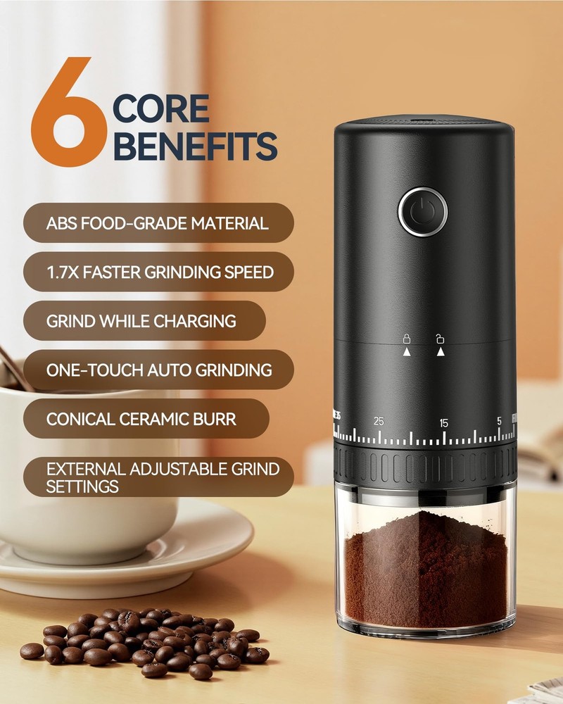 First Grind-While-Charging Rechargeable Coffee Grinder, 1.7X Faster Grinding ...