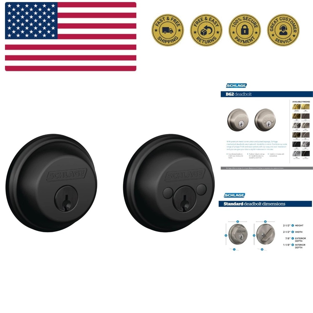 B62N622 Deadbolt, Keyed 2 Sides, Matte Black