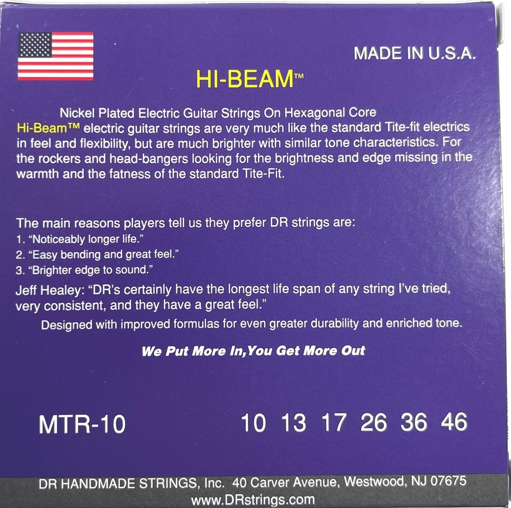 DR Guitar Strings Electric High Beam 10-46 Nickel Plated Hex Core Medium