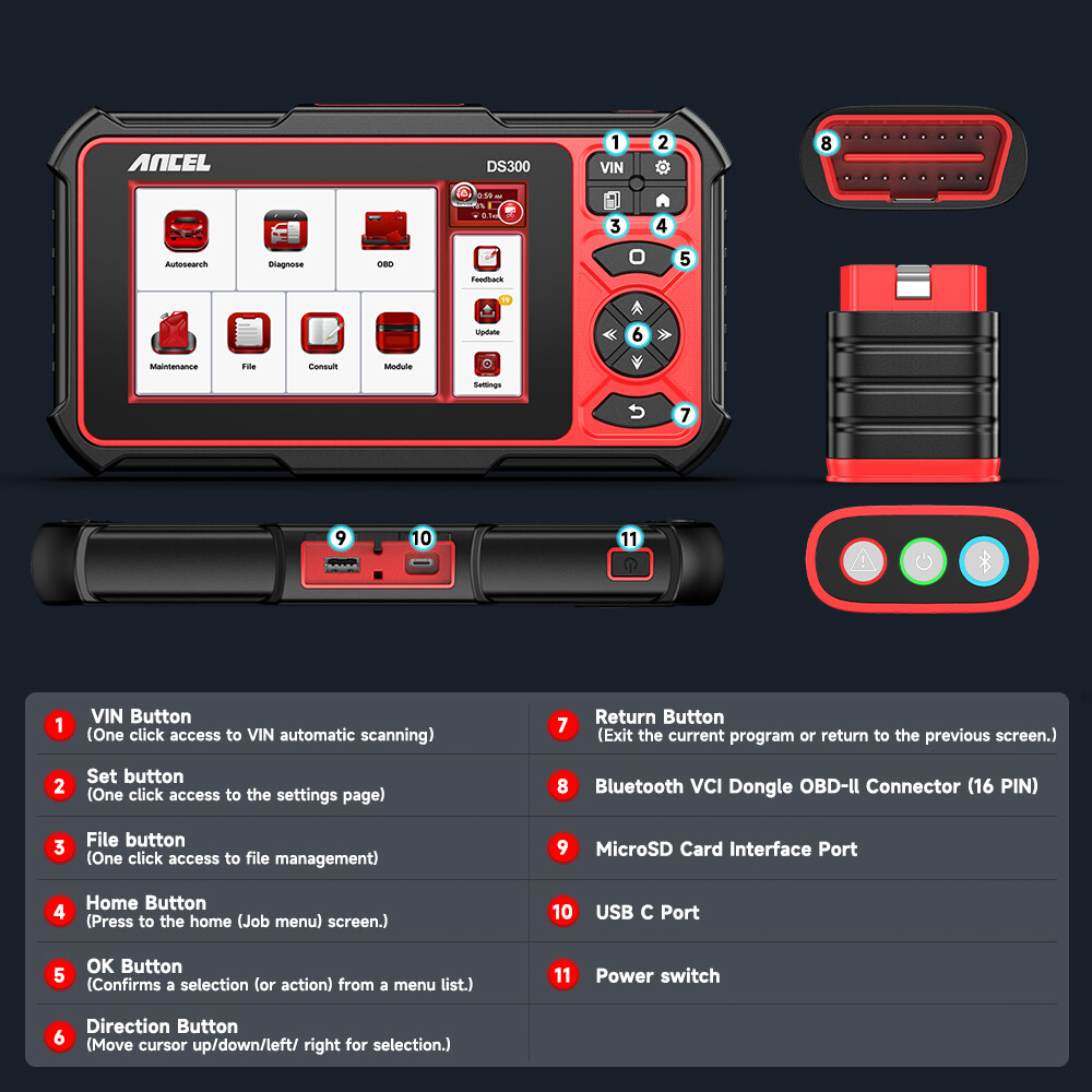 ANCEL DS300 OBD2 Scanner Car Diagnostic Tool All System ECU Coding Active Test