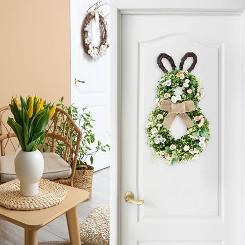 24 Inch Easter Bunny Wreath Spring Bunny Shaped Artificial Flower Green