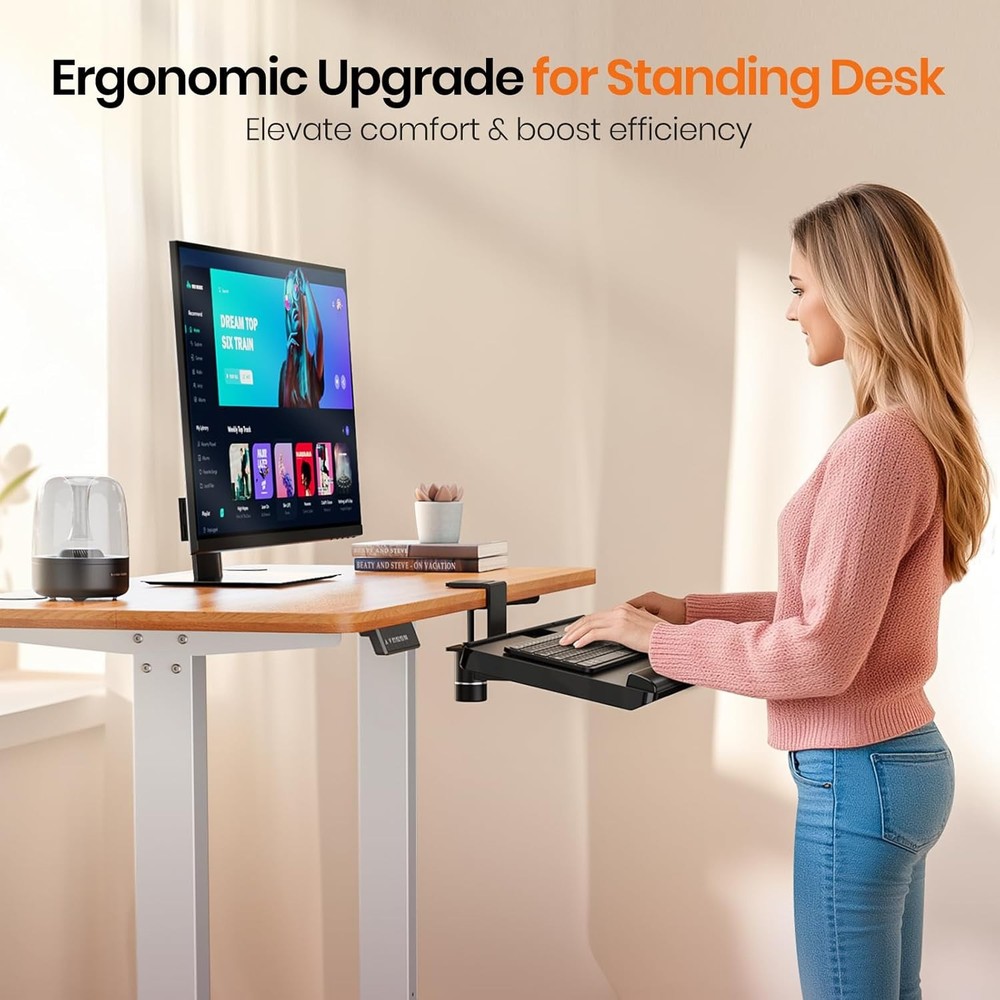 Klearlook Keyboard Tray Under Desk with 360 Rotation Ergonomic Computer