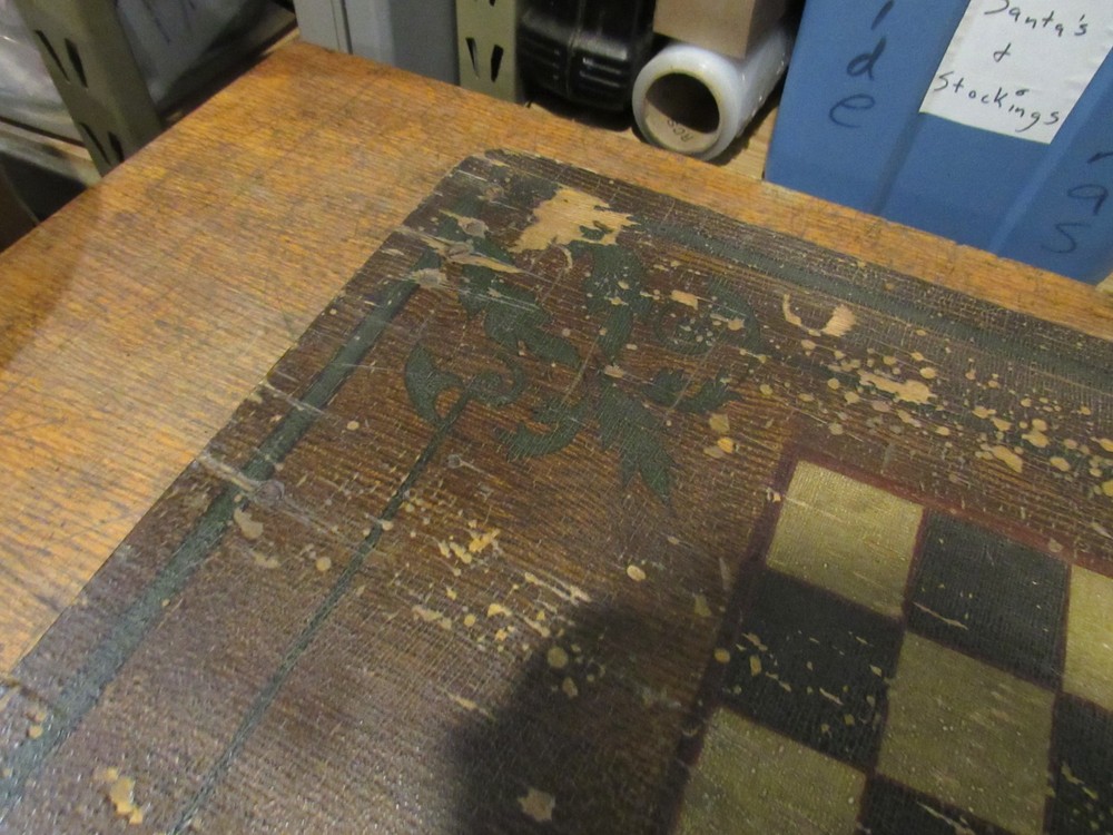 ANTIQUE ORIGINAL 1800's FOLDING CHESS CHECKERBOARD TABLE SOLID PLANK TOP