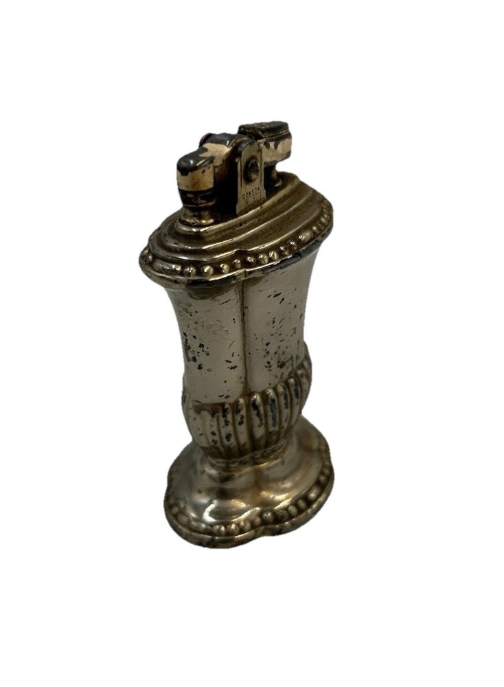 Vintage Ronson Mayfair Silver Tone Table Lighter Used Untested Refillable Chrome