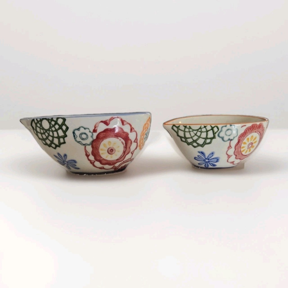Pier One Oval  Stoneware  Zinnia Measuring Cups Ceramic Boho Print