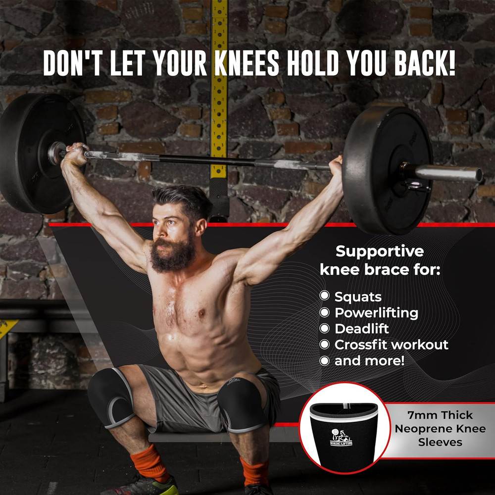 Knee Sleeves (1 Pair) Support & Compression for Weightlifting, Powerlifting & Cr