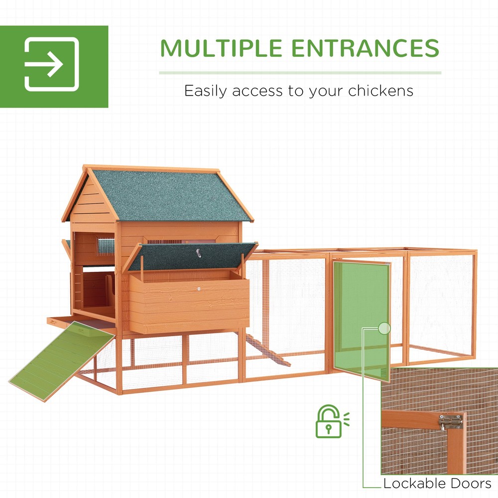 Solid Fir Wooden Backyard Chicken Coop Hen House with Attached Nesting Cube