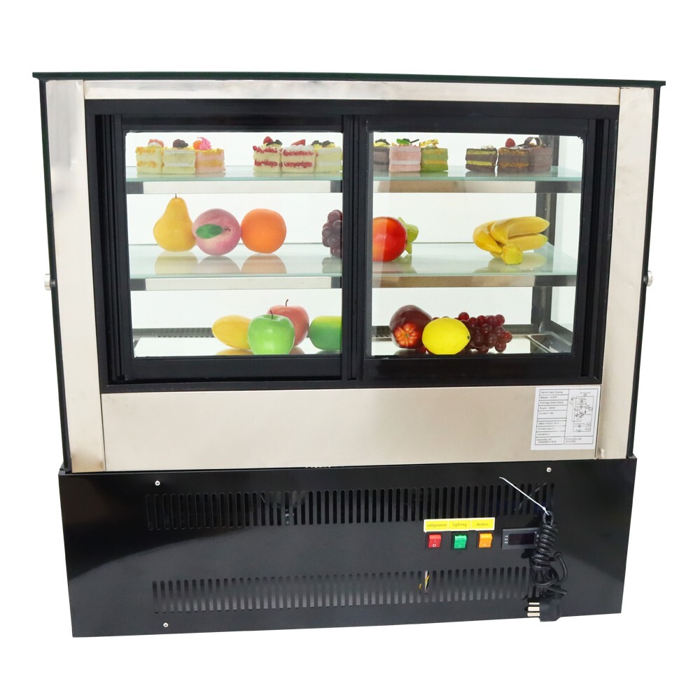 220V 3-Layer Refrigerated Cake Showcase Rear Sliding Doors Display Cases LED