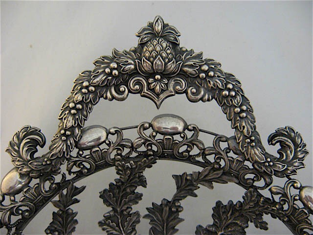 Antique German Solid Silver Bread Tray or Basket Naturalistic Rococo Design 9.4