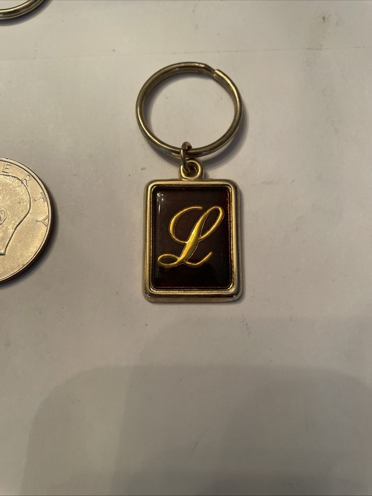 Vintage Gold Enamel Initial L Key Ring