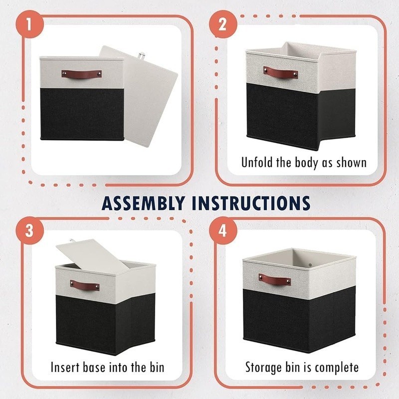 Durable Linen Storage Bin W/ Leather Handles Foldable Organizer Home Use