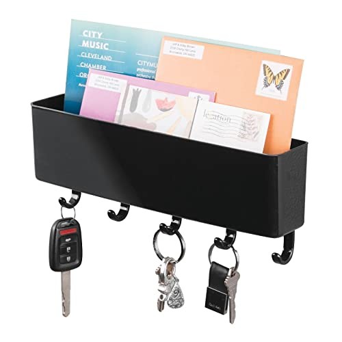 Wall Mount Modern Plastic Mail Organizer Storage Basket - 5 Hooks - for Black