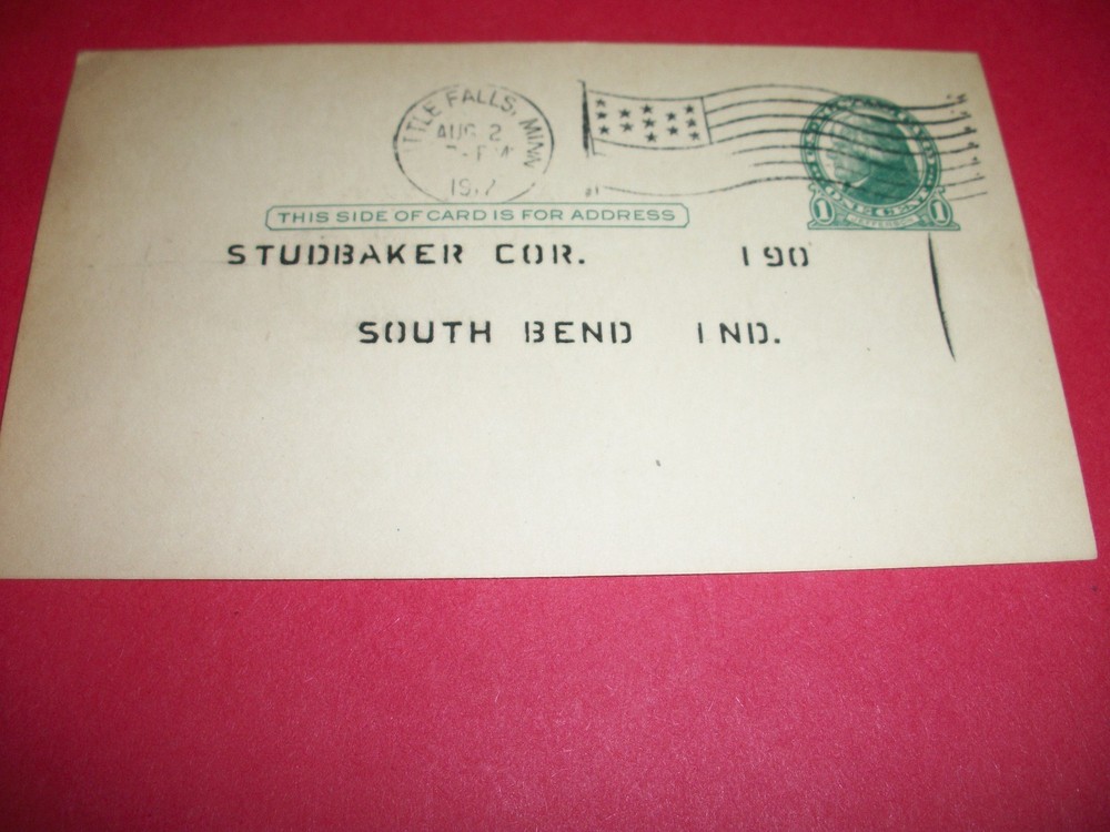STUDEBAKER CORP. POST CARD 1917 - RARE