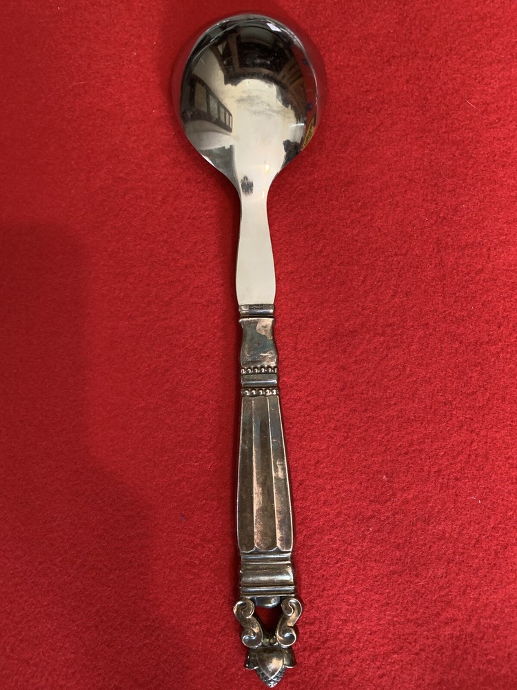 Sterling Silver Georg Jensen Denmark Large Acorn Pattern Salad Spoon