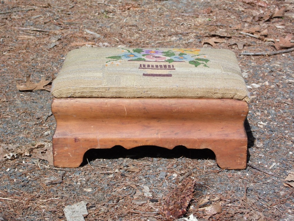 Antique Empire Style Needlepoint Footstool