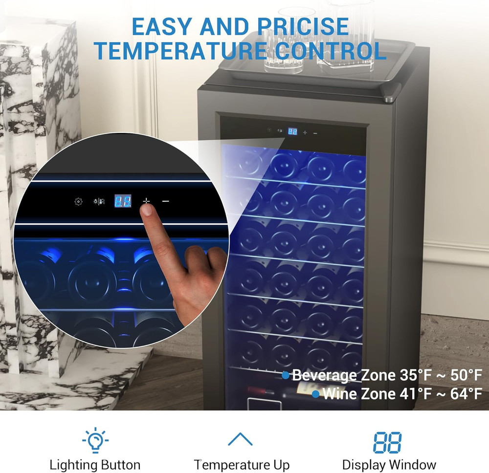32-Bottle Wine Cellar 37 Compact Wine Cooler Digital Temperature Control