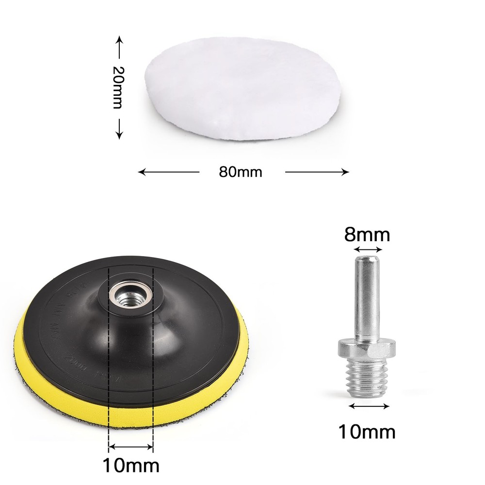 7 Piece 3 Inch Wool Buffing Pad, Drill Buffer Connecting M10 Drill Adapter, Buff