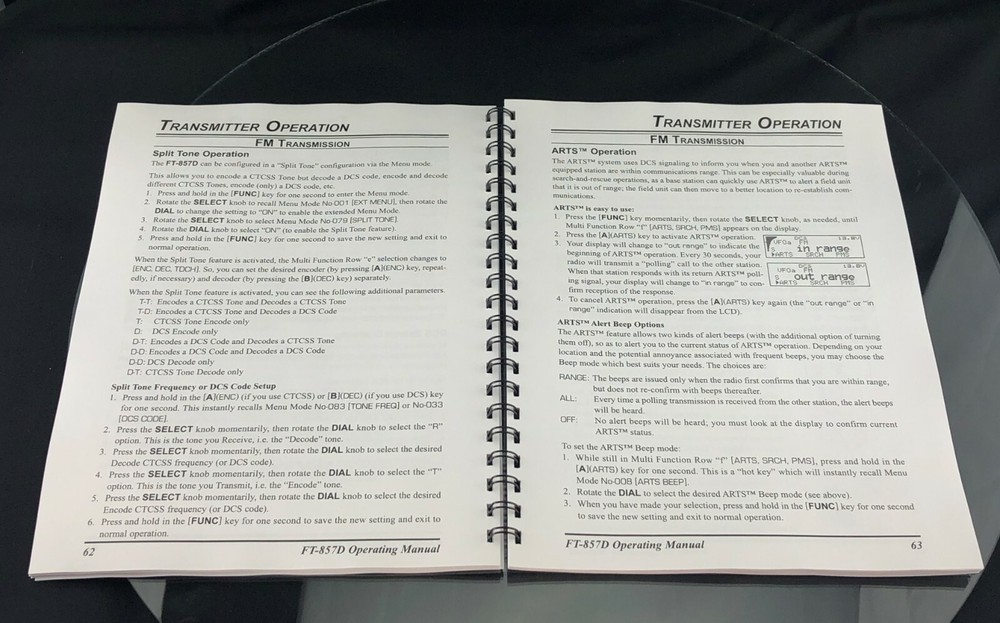 Yaesu FT-857D Transceiver Instruction Manual Operating Guide Coil Bound