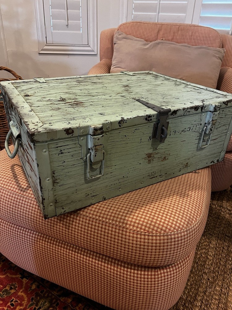 Antique Chippy Teal Wood Trunk