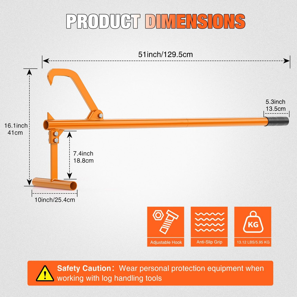 51" Cant Hook for Log Roller Logging Tools with Adjustable Steel Cant Hooks and