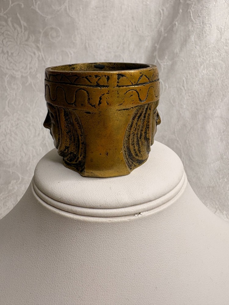 Vintage Solid Bronze Metal MatchHolder ~ Dual Sided Face