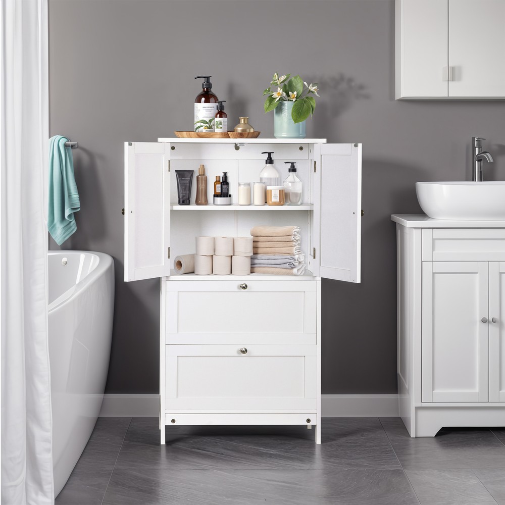 Storage Floor Cabinet Freestanding Entryway Storage Unit Console Table White