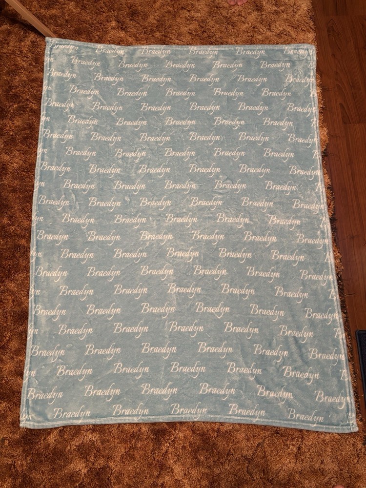 Personalized Teal & White Blanket 38 x 51 Braedyn